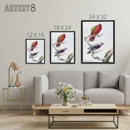 "Artery8 Red Green Parrot & Bird Watercolour Schouman Framed Canvas Wall Art in White - Size: W12"" x H16""" - thumbnail 4