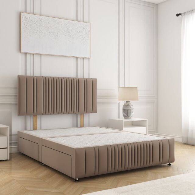 "BSSPOKE Rosie Plush Divan Bed 24"" Headboard 2 Drawers Same Side & No Mattress in Bronze - Size: Single" - image 1