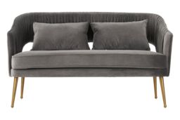 Orsina Grey Velvet Sofa With Pleated Backrest, 2 Seater Sofa, Modern Sofa Couch With Cushions, Gold Finish Sofa Seat - thumbnail 6