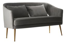 Orsina Grey Velvet Sofa With Pleated Backrest, 2 Seater Sofa, Modern Sofa Couch With Cushions, Gold Finish Sofa Seat - thumbnail 3