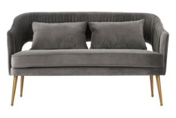 Orsina Grey Velvet Sofa With Pleated Backrest, 2 Seater Sofa, Modern Sofa Couch With Cushions, Gold Finish Sofa Seat - thumbnail 1