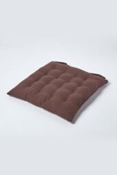 Homescapes Seat Pad Luxury 100% Cotton Indoor Outdoor Garden Cushion, Button Tie, 40cm in Brown
