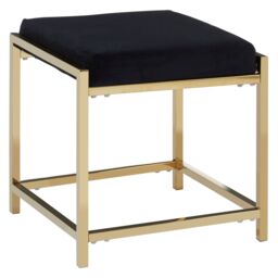 Orsina Powder Blue Velvet & Silver Stool, Square Padded Seat With Stainless Steel Base, Upholstered Stool in Black - thumbnail 2