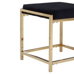 Orsina Powder Blue Velvet & Silver Stool, Square Padded Seat With Stainless Steel Base, Upholstered Stool in Black - thumbnail 3