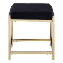 Orsina Powder Blue Velvet & Silver Stool, Square Padded Seat With Stainless Steel Base, Upholstered Stool in Black