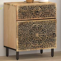 Berkfield Home Bedside Cabinet 50x33x60 cm Solid Wood Mango in Brown - Size: 50 x 33 x 60 cm - thumbnail 1