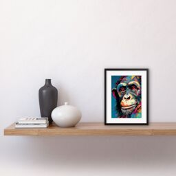 "Artery8 Wall Art Print Chimpanzee Acrylic Painting Vibrant Psychedelic Pattern Portrait Modern Artwork Framed 9X7 Inch in Black - Size: W7"" x H9""" - thumbnail 2