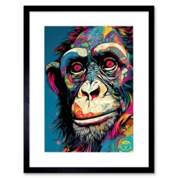 "Artery8 Wall Art Print Chimpanzee Acrylic Painting Vibrant Psychedelic Pattern Portrait Modern Artwork Framed 9X7 Inch in Black - Size: W7"" x H9""" - thumbnail 1