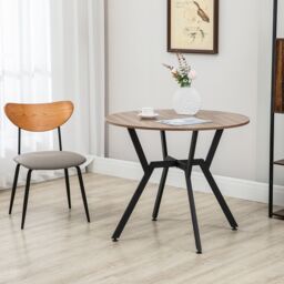 HOMCOM Dining Table with Round Top Steel Legs for Kitchen Dining Room Brown - thumbnail 1