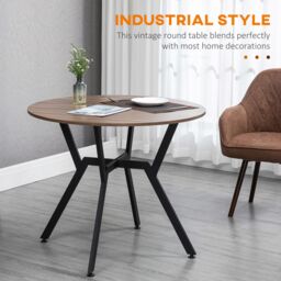 HOMCOM Dining Table with Round Top Steel Legs for Kitchen Dining Room Brown - thumbnail 4