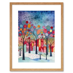 "Artery8 Wall Art Print Winter Abstract Village Folk Artwork Framed 9X7 Inch in Beige - Size: W7"" x H9""" - thumbnail 1