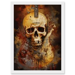 Artery8 Skull Electric Guitar Death Metal Music Modern Concept Art Painting Artwork Framed Wall Art Print A4 in White - thumbnail 1