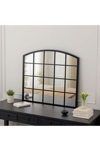 Living and Home Industrial Arch Windowpane Wall Mirror with Black Metal Frame - image 1
