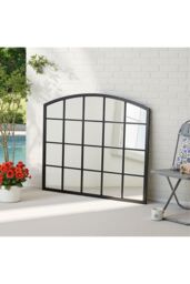 Living and Home Industrial Arch Windowpane Wall Mirror with Black Metal Frame - thumbnail 2