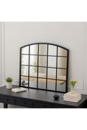 Living and Home Industrial Arch Windowpane Wall Mirror with Black Metal Frame - thumbnail 1