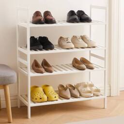 EONLION Set of 2 Wooden Bamboo Shoe Rack Stackable Storage Hallway Organiser in White - thumbnail 2