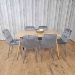 KOSY KOALA Beige Oak Design Dining Table Set with Velvet Chairs & Metal Legs in Brown - thumbnail 6