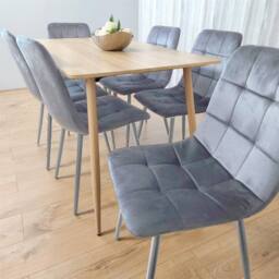 KOSY KOALA Beige Oak Design Dining Table Set with Velvet Chairs & Metal Legs in Brown - thumbnail 8