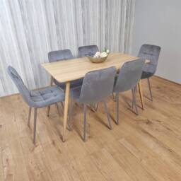 KOSY KOALA Beige Oak Design Dining Table Set with Velvet Chairs & Metal Legs in Brown - thumbnail 4