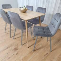 KOSY KOALA Beige Oak Design Dining Table Set with Velvet Chairs & Metal Legs in Brown - thumbnail 9