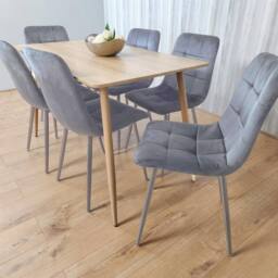 KOSY KOALA Beige Oak Design Dining Table Set with Velvet Chairs & Metal Legs in Brown - thumbnail 5