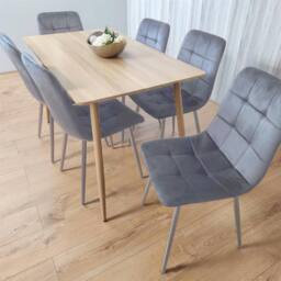 KOSY KOALA Beige Oak Design Dining Table Set with Velvet Chairs & Metal Legs in Brown - thumbnail 7
