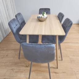 KOSY KOALA Beige Oak Design Dining Table Set with Velvet Chairs & Metal Legs in Brown - thumbnail 3