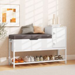 Gymax Shoe Storage Bench Shoe Rack Stand With Flip Top Storage & 2 Drawers in White - thumbnail 4