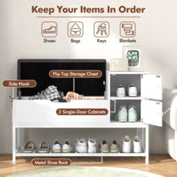 Gymax Shoe Storage Bench Shoe Rack Stand With Flip Top Storage & 2 Drawers in White - thumbnail 5