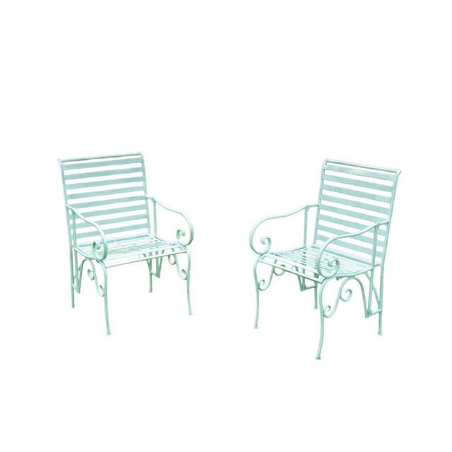 Melody Maison Set Of 2 Ornate Metal Sage Green Garden Chairs - 55cm X 92cm - Size: 55 cm X 92 cm - image 1