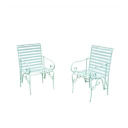 Melody Maison Set Of 2 Ornate Metal Sage Green Garden Chairs - 55cm X 92cm - Size: 55 cm X 92 cm - thumbnail 1