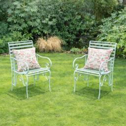 Melody Maison Set Of 2 Ornate Metal Sage Green Garden Chairs - 55cm X 92cm - Size: 55 cm X 92 cm - thumbnail 3