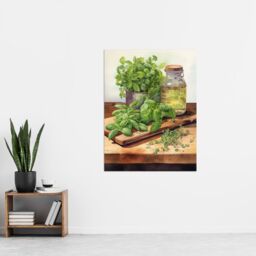 "Artery8 Country Kitchen Art Watercolour Basil Herb Still Life Study Painting Extra Large XL Wall Art Poster Print - Size: W24"" x H32""" - thumbnail 4
