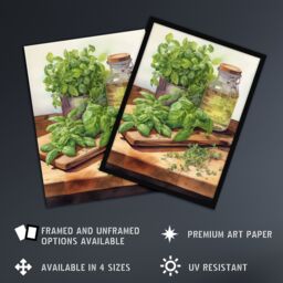 "Artery8 Country Kitchen Art Watercolour Basil Herb Still Life Study Painting Extra Large XL Wall Art Poster Print - Size: W24"" x H32""" - thumbnail 2