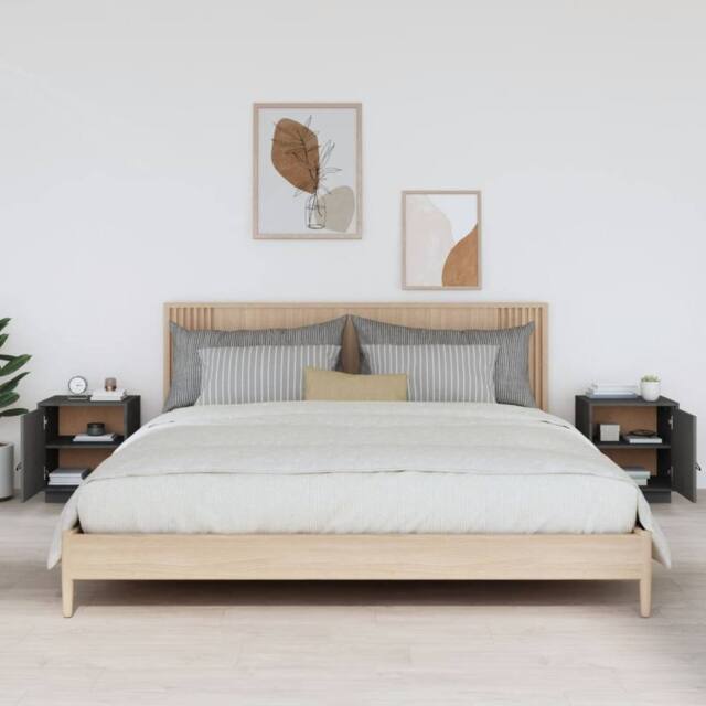 Berkfield Home Beautiful Bedside Cabinets 2 pcs Grey 40x34x45 cm Solid Wood Pine - Size: 40 x 34 x 45 cm - image 1