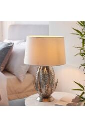 Netlighting Delphine Decorative Silver Layered Leaf Table Lamp with Ivory Fabric Shades - thumbnail 2