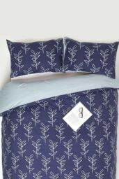 Homescapes Blue Leaf Digitally Printed Cotton Duvet Cover Set - Size: Super King - thumbnail 1
