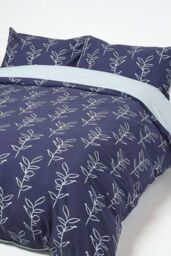Homescapes Blue Leaf Digitally Printed Cotton Duvet Cover Set - Size: Super King - thumbnail 6