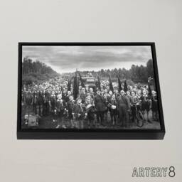 "Artery8 Bulla 1937 Schoolchildren Gas Mask Drill Framed Canvas Wall Art Print in Grey - Size: W18"" x H24""" - thumbnail 2