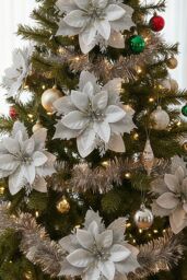 Living and Home 24Pcs Silver Glitter Flower Shape Christmas Hanging Ornaments Party Decorating Supplies - thumbnail 3