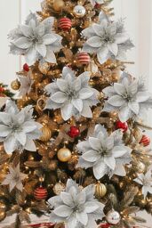 Living and Home 24Pcs Silver Glitter Flower Shape Christmas Hanging Ornaments Party Decorating Supplies - thumbnail 2