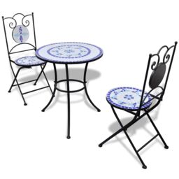 Berkfield Home 3 Piece Bistro Set Ceramic Tile Blue & White - thumbnail 1