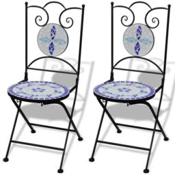 Berkfield Home 3 Piece Bistro Set Ceramic Tile Blue & White - thumbnail 6