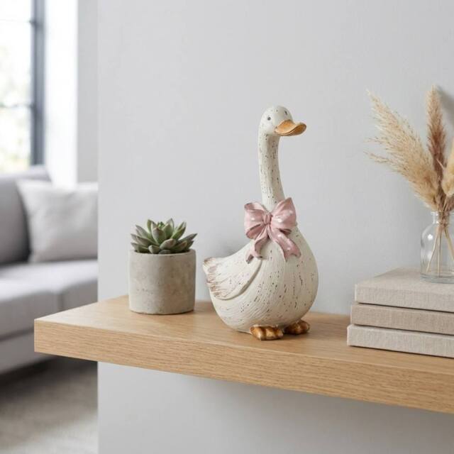 Garden Greatness Standing Duck With Pink Bow Decoration in White - Size: 1 Pack - image 1