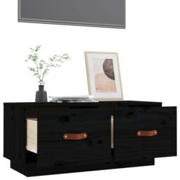 Berkfield Home TV Cabinet Black 80x34x35 cm Solid Wood Pine - Size: 80 x 34 x 35 cm - thumbnail 5