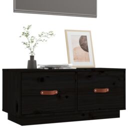 Berkfield Home TV Cabinet Black 80x34x35 cm Solid Wood Pine - Size: 80 x 34 x 35 cm - thumbnail 4