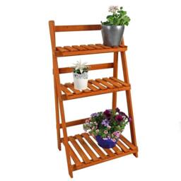 Nordara 3 Tier Foldable Wooden Plant Stand Flower Pot Shelf Rack in Tan - Size: 1000L - thumbnail 6