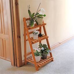 Nordara 3 Tier Foldable Wooden Plant Stand Flower Pot Shelf Rack in Tan - Size: 1000L - thumbnail 3