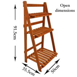 Nordara 3 Tier Foldable Wooden Plant Stand Flower Pot Shelf Rack in Tan - Size: 1000L - thumbnail 2