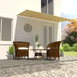 Berkfield Home Retractable Awning 400x150 cm Yellow & White - thumbnail 1